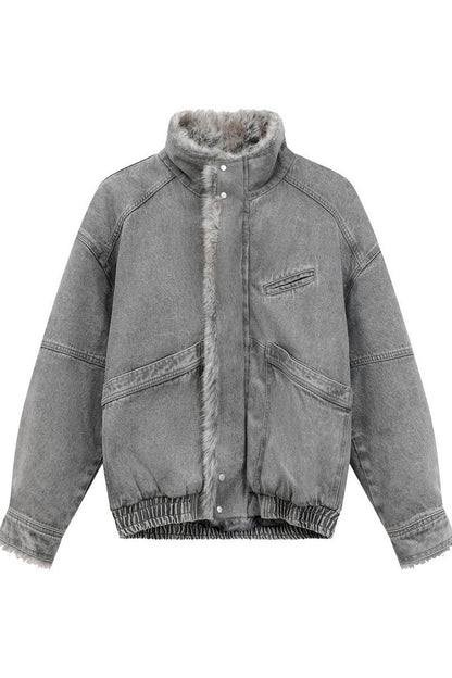 Faux Fur Collar Denim Jacket