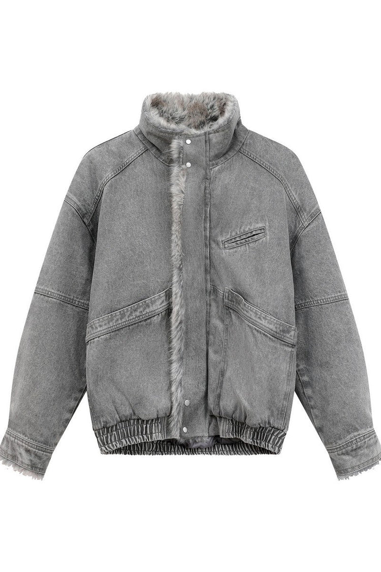 Faux Fur Collar Denim Jacket — Turntide — view 3