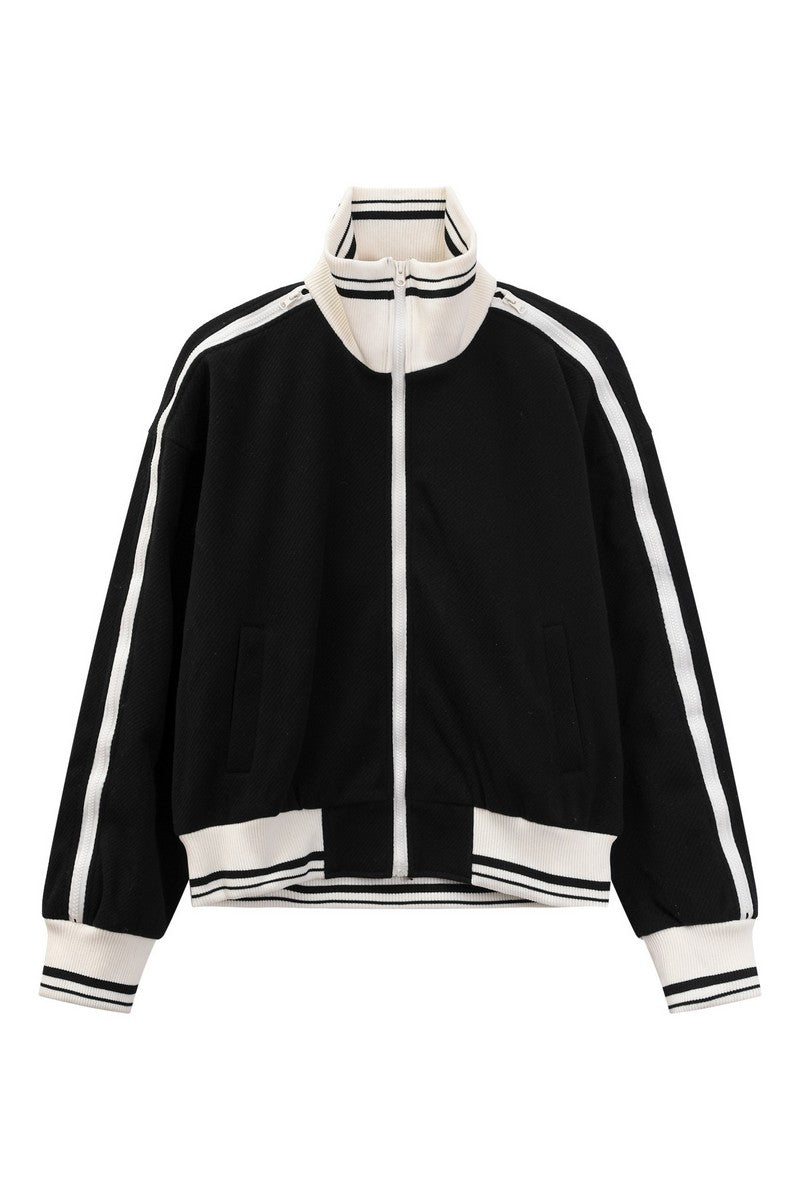 Colorblock Zip Stand Collar Jacket