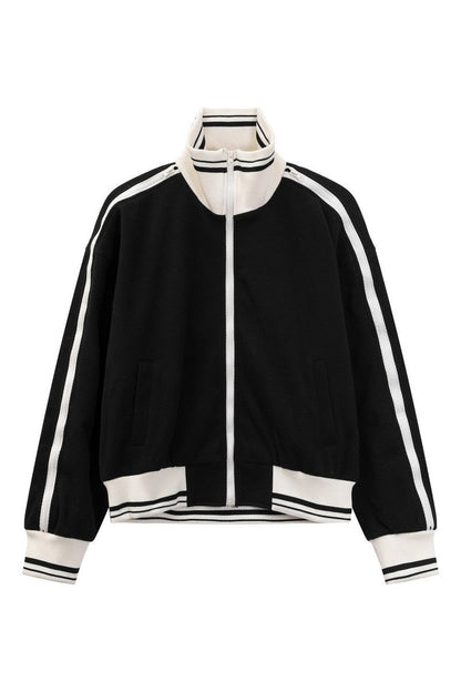 Colorblock Zip Stand Collar Jacket