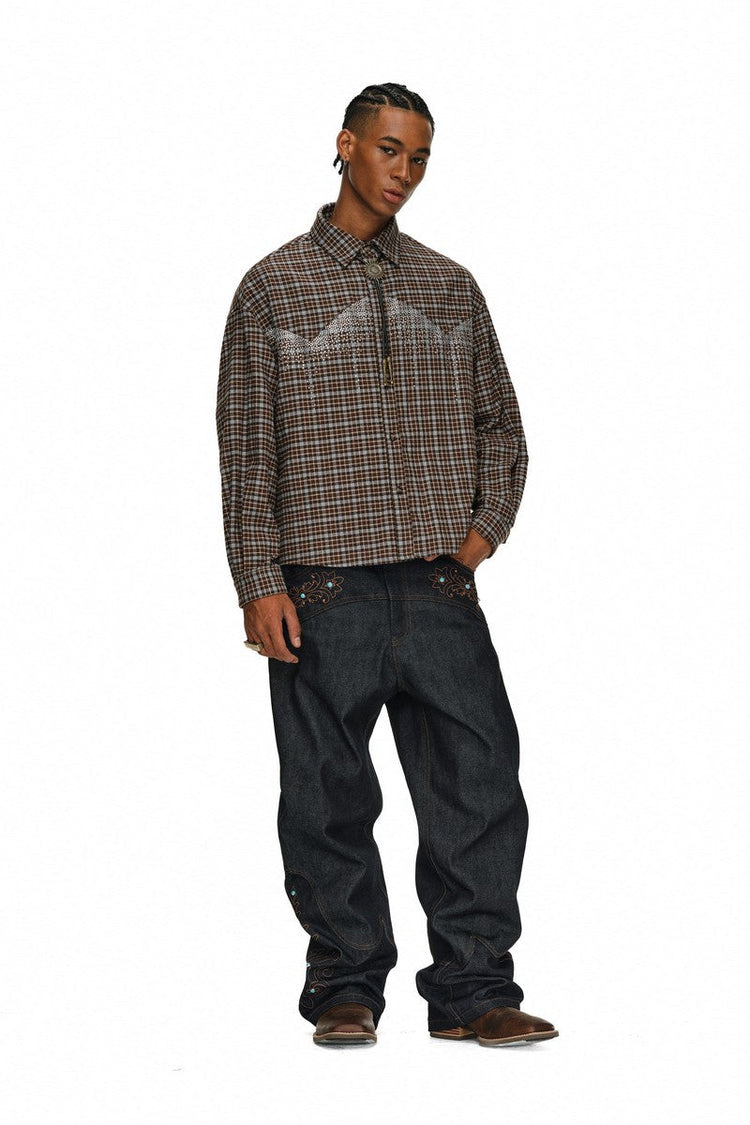 Rhinestone Plaid Shirt Jacket — Antidote — view 3