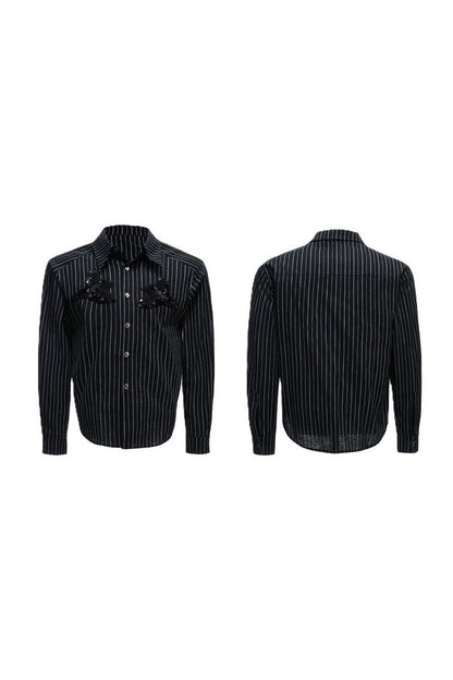 Striped Sequin Embroidered Linen Shirt