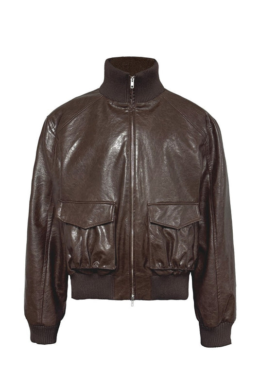 Cropped Waxed Leather Jacket — JCAESAR