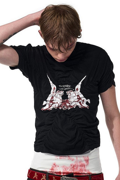 Ruched Graphic Fitted Tee