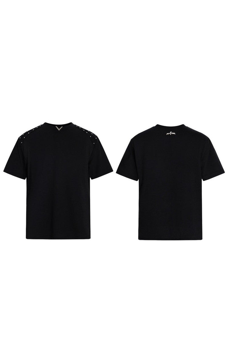 Pleated Studded V-Neck T-Shirt — Argue Culture — view 5