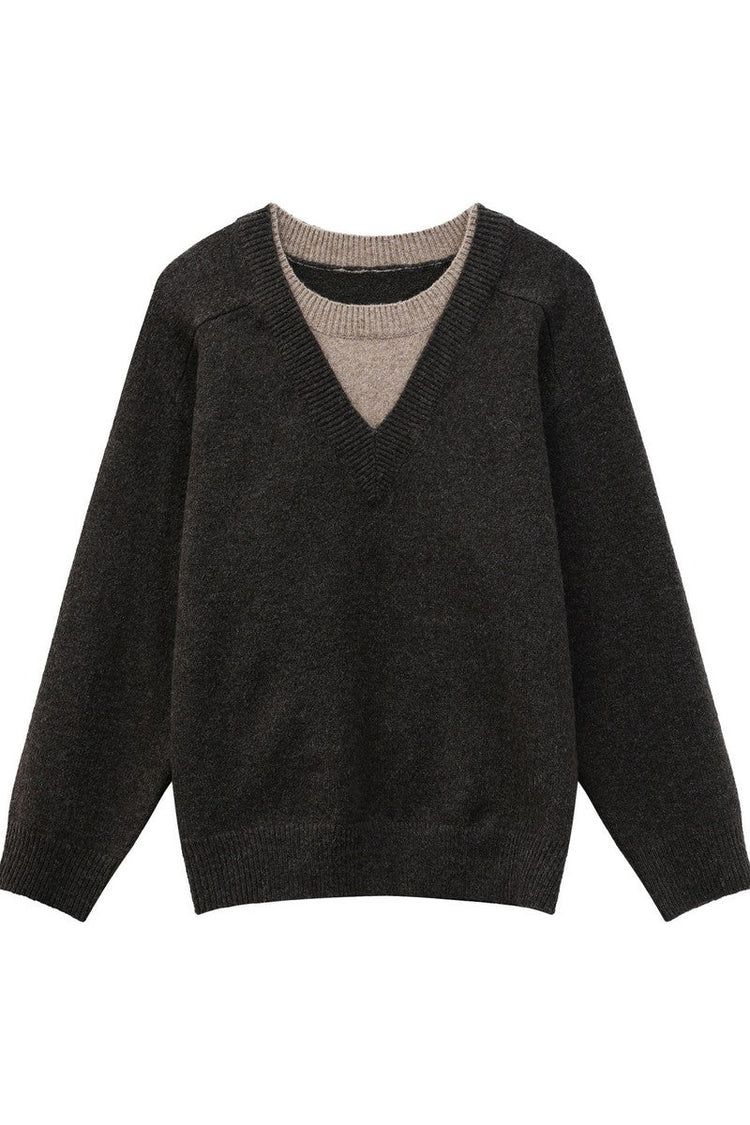 Layered Look V-Neck Wool Sweater — Turntide — view 7
