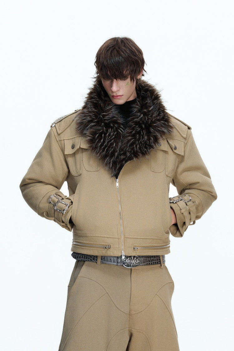Washed Canvas Reversible Fur Jacket
