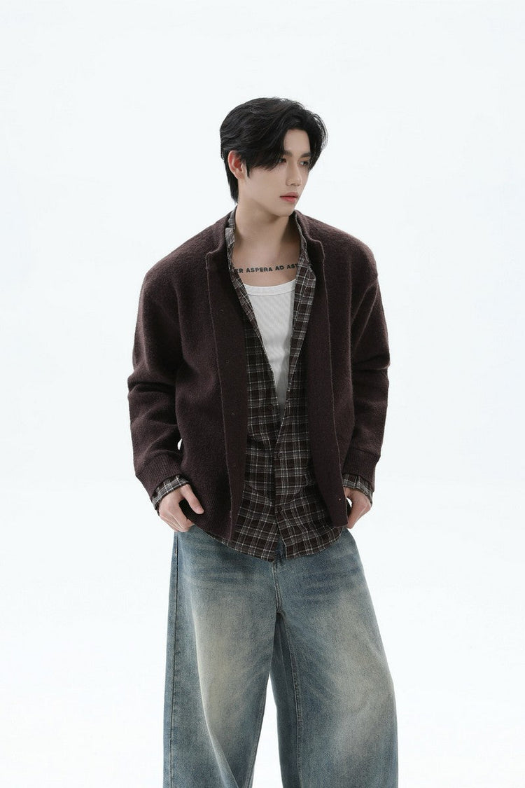 Layered Look Plaid Knit Cardigan — Turntide