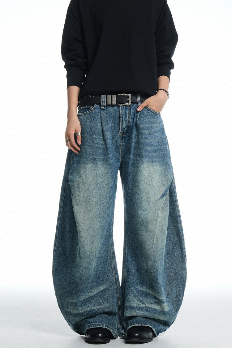Wrinkled Blue Baggy Jeans — Trenqor Basics — view 3