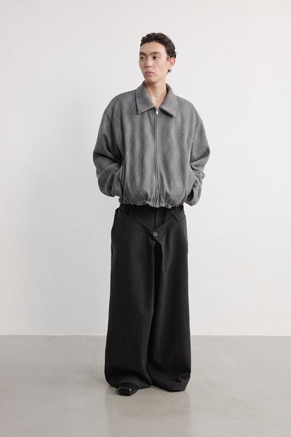 Double Waist Pleated Wool Pants