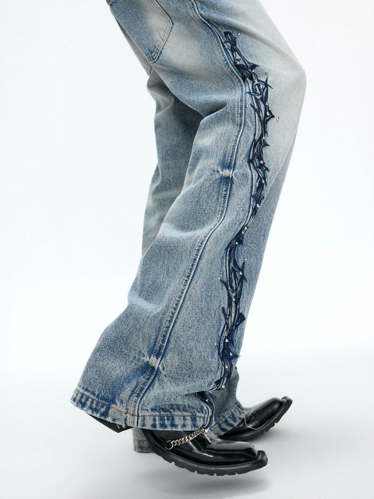 Embroidered Studded Jeans — Argue Culture — view 5