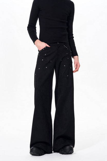 Suede Studded Straight Pants