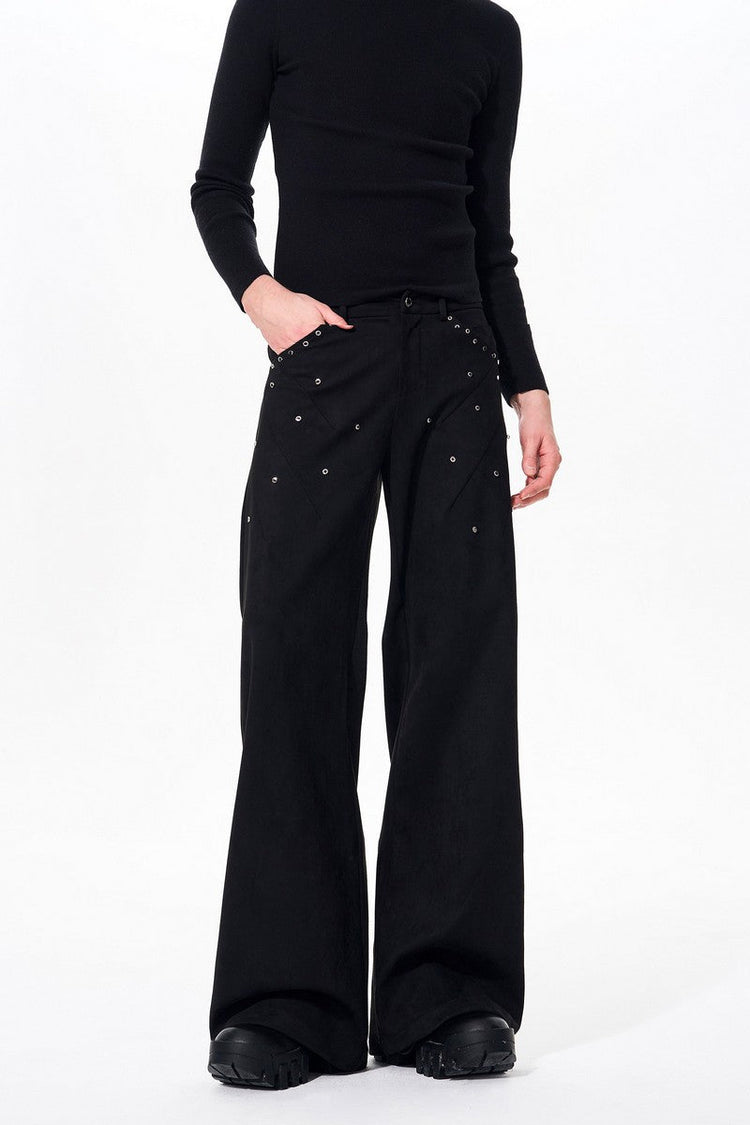 Suede Studded Straight Pants — STARTEXCEEDEND — view 5