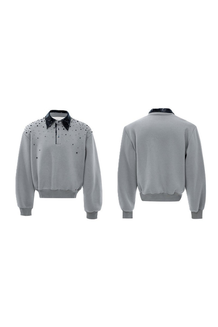 Pearl Sequin Colorblock Polo Sweatshirt — Argue Culture — view 6