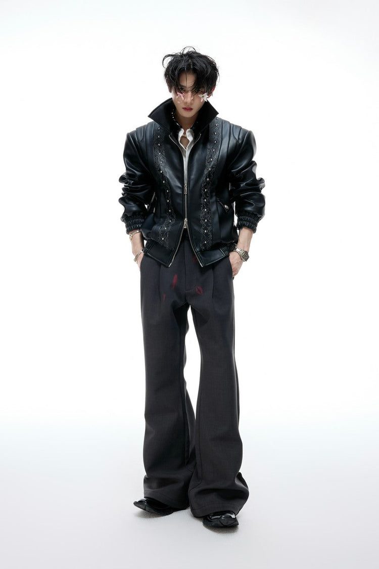 Lipstick Print Pleated Flare Trousers — Argue Culture — view 5