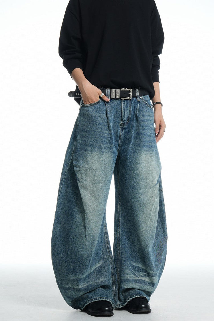 Wrinkled Blue Baggy Jeans — Trenqor Basics — view 4