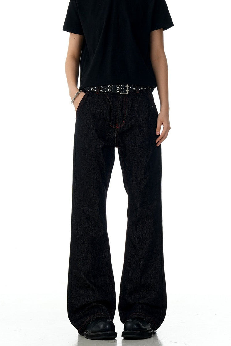 Red Contrast Flare Jeans — Trenqor Basics — view 10
