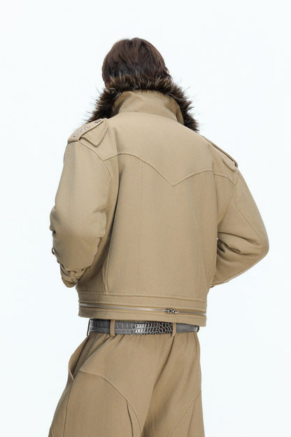 Washed Canvas Reversible Fur Jacket