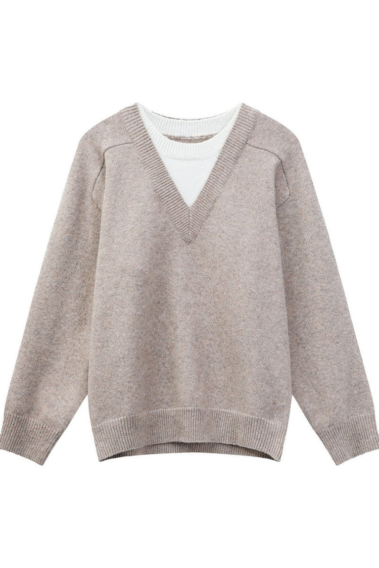 Layered Look V-Neck Wool Sweater — Turntide — view 5