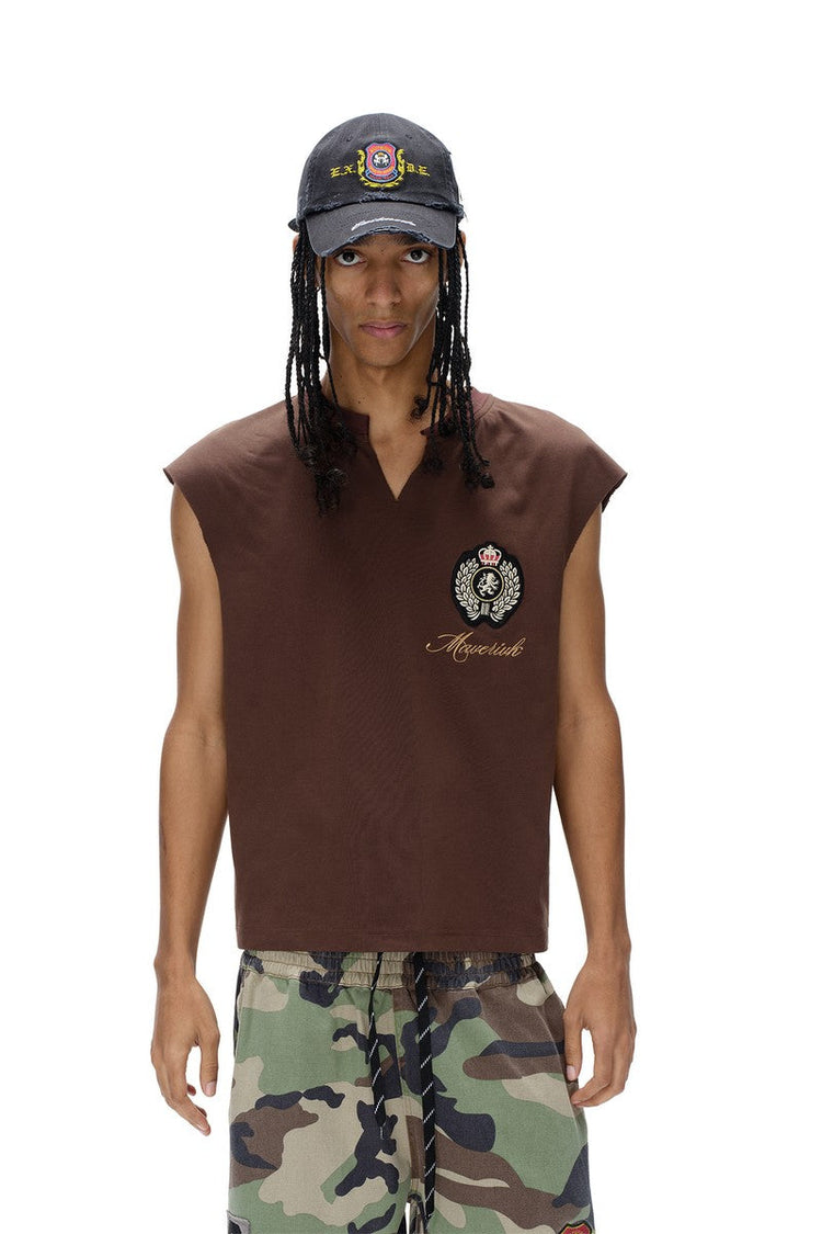 Frayed Embroidered Sleeveless Tee — Blind/No Plan