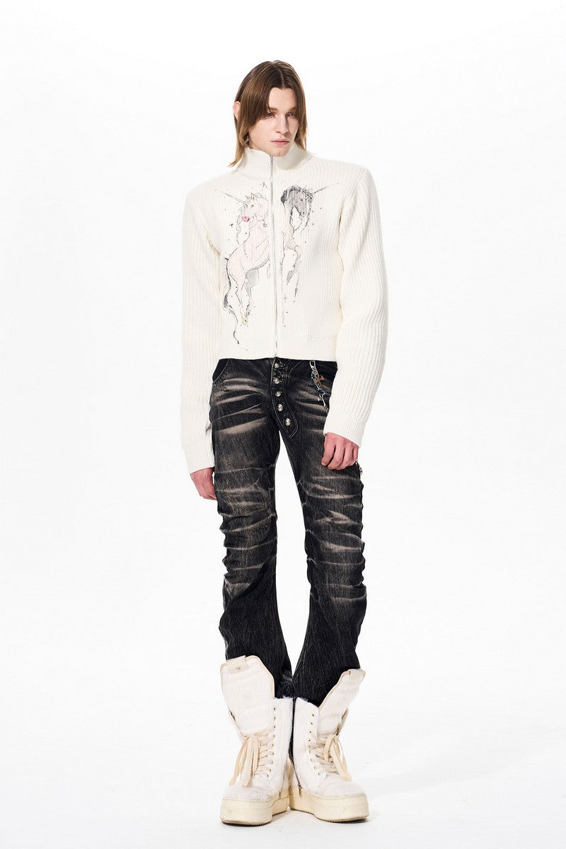 Unicorn Print Rhinestone Cardigan