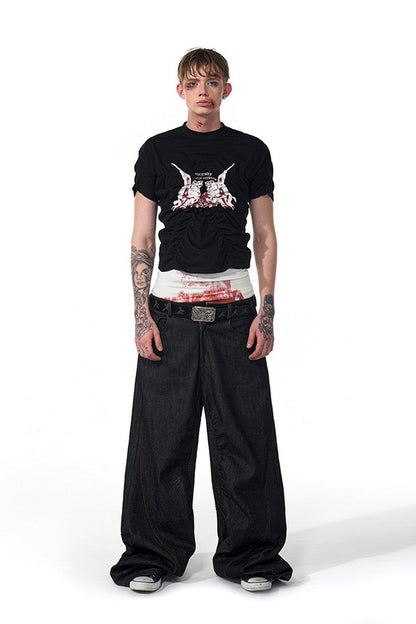 Ruched Graphic Fitted Tee