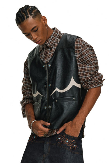 Studded PU Western Biker Vest