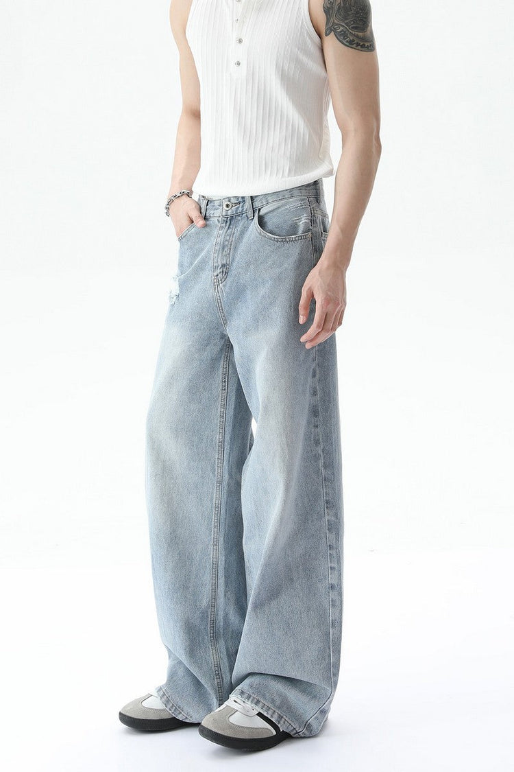 Washed Distressed Straight Leg Jeans — Turntide — view 8