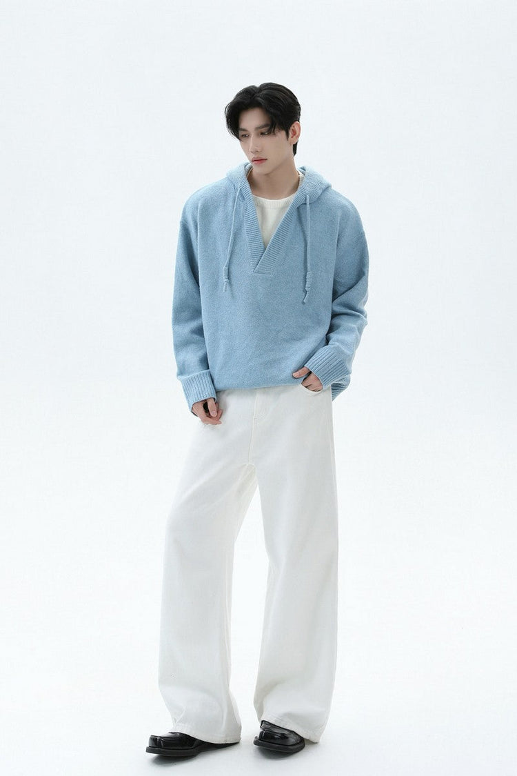 Heavyweight Layered Look Hooded Knit Sweater — Turntide — view 3