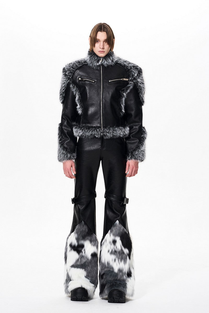 Fur Panel Padded Leather Jacket