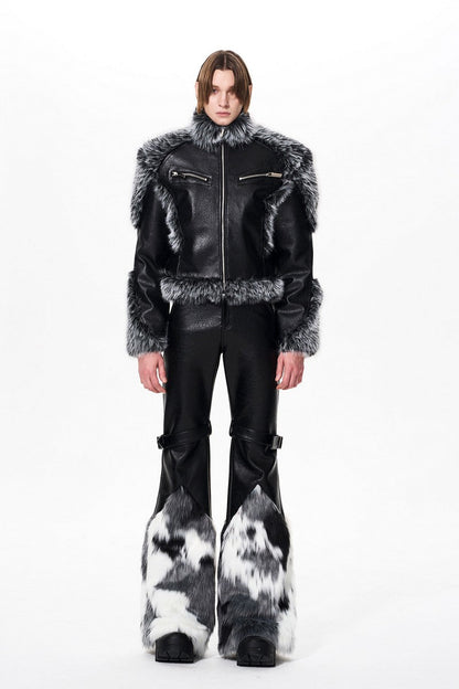 Fur Panel Padded Leather Jacket