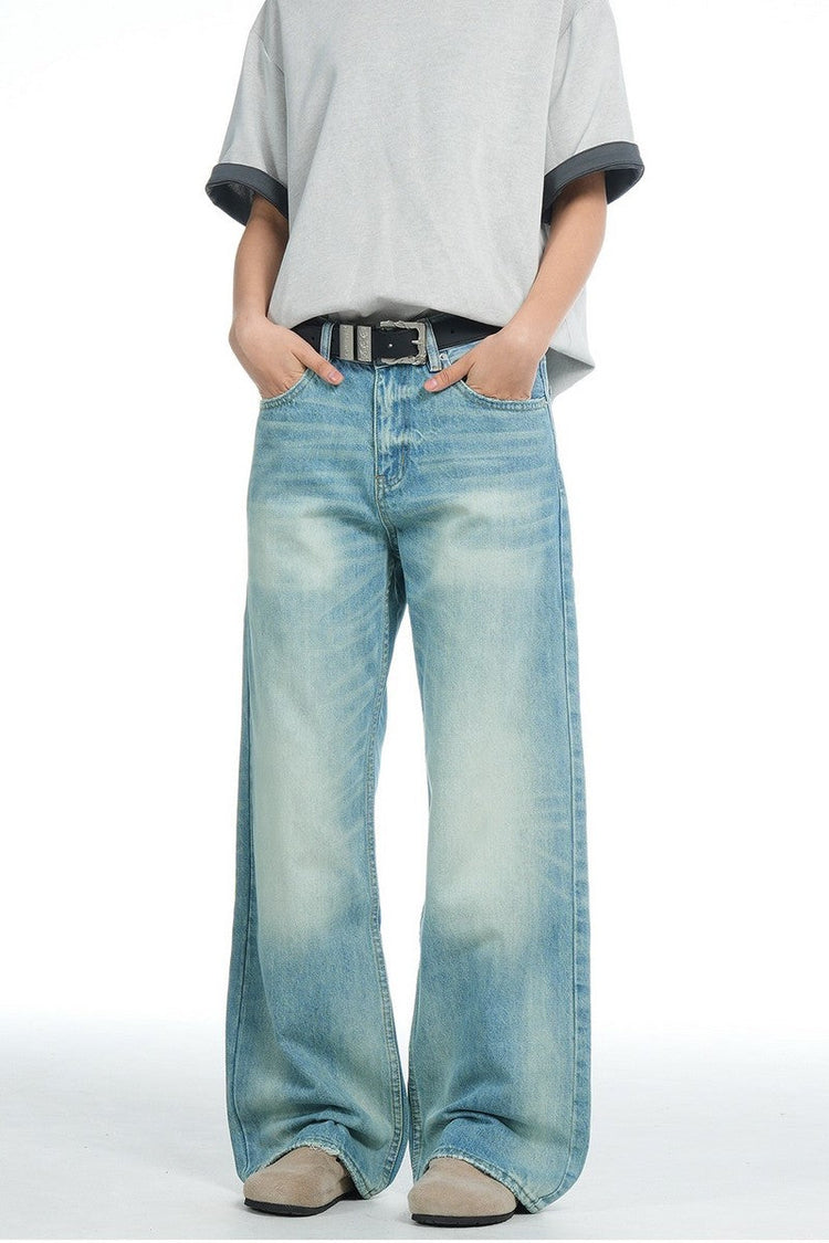 Washed Blue Straight Jeans — Trenqor Basics — view 3