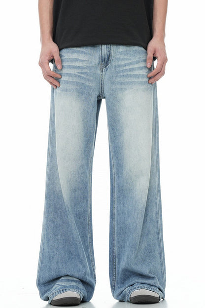 Washed Whisker Wide Jeans