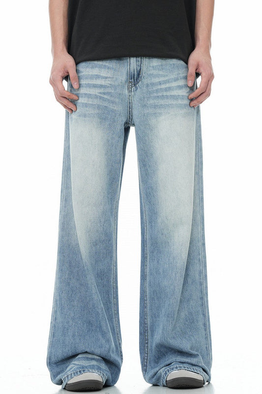 Washed Whisker Wide Jeans