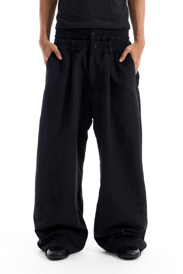 Pleated Double Waist Wide Pants — Blind/No Plan
