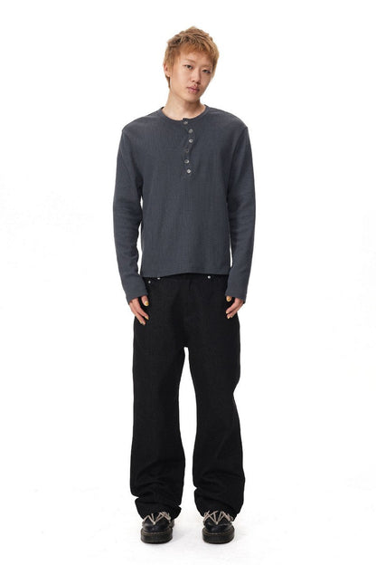 Twist Neck Waffle Henley Tee