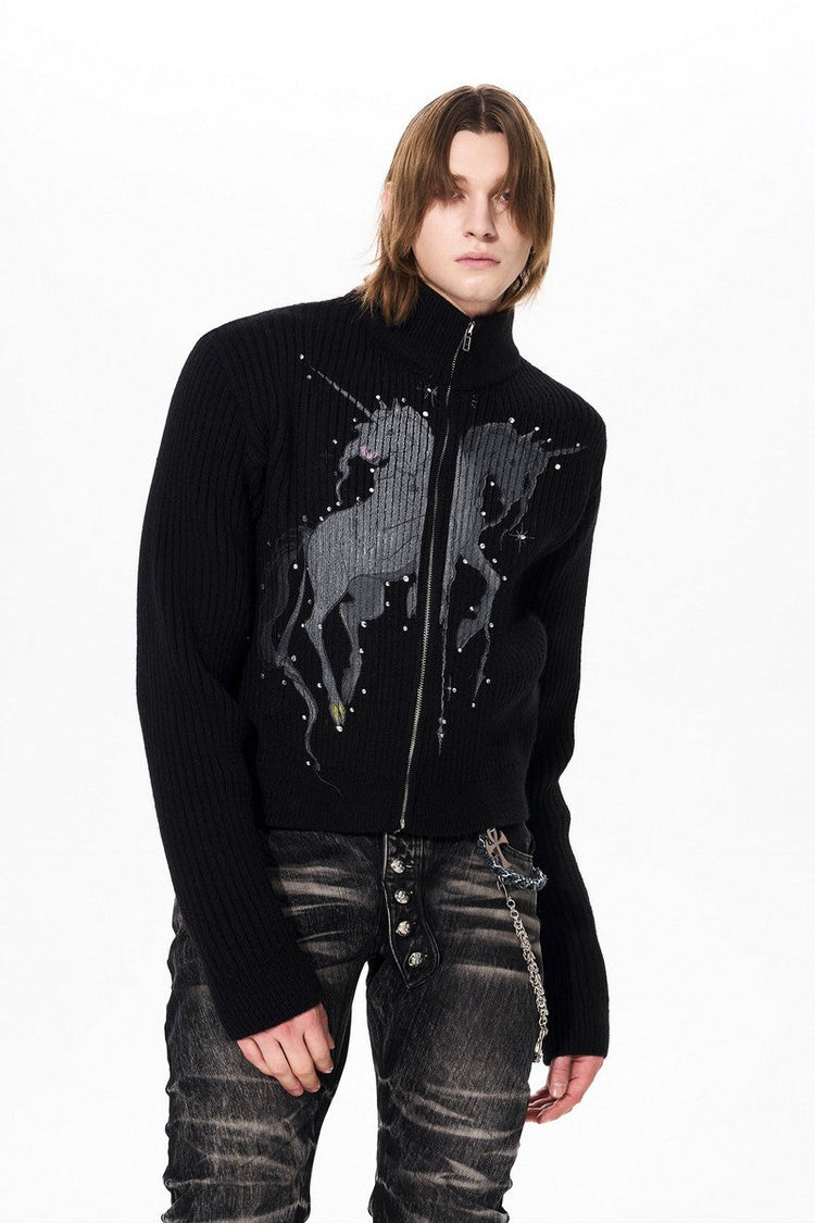 Unicorn Print Rhinestone Cardigan — STARTEXCEEDEND — view 4
