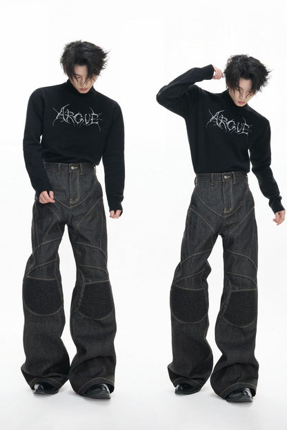 Raw Denim Biker Flared Jeans