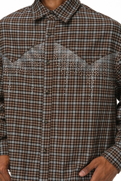 Rhinestone Plaid Shirt Jacket