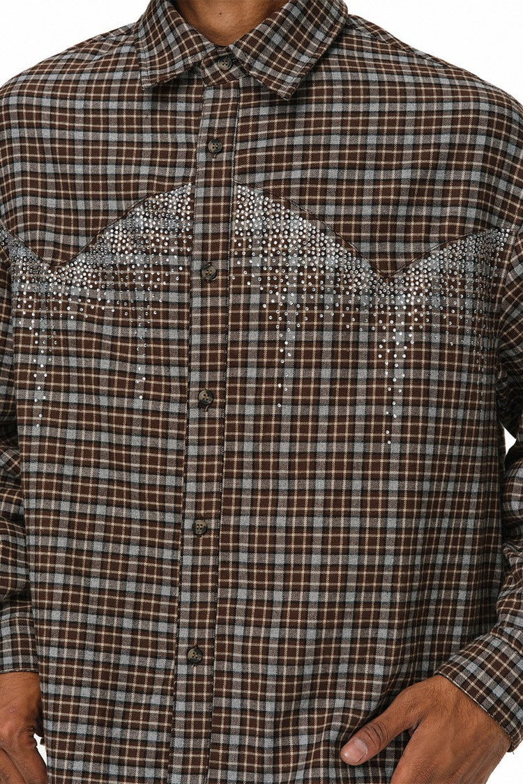 Rhinestone Plaid Shirt Jacket — Antidote — view 5