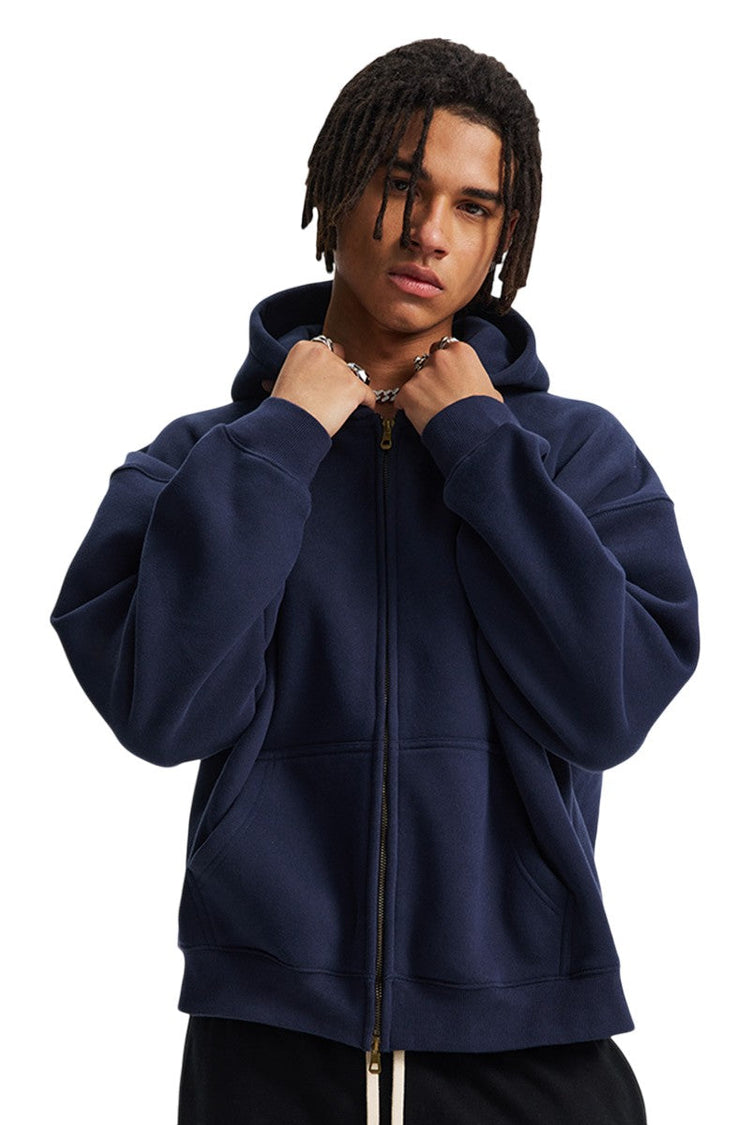 Fleece Boxy Double Zip Hoodie — Trenqor Basics — view 8