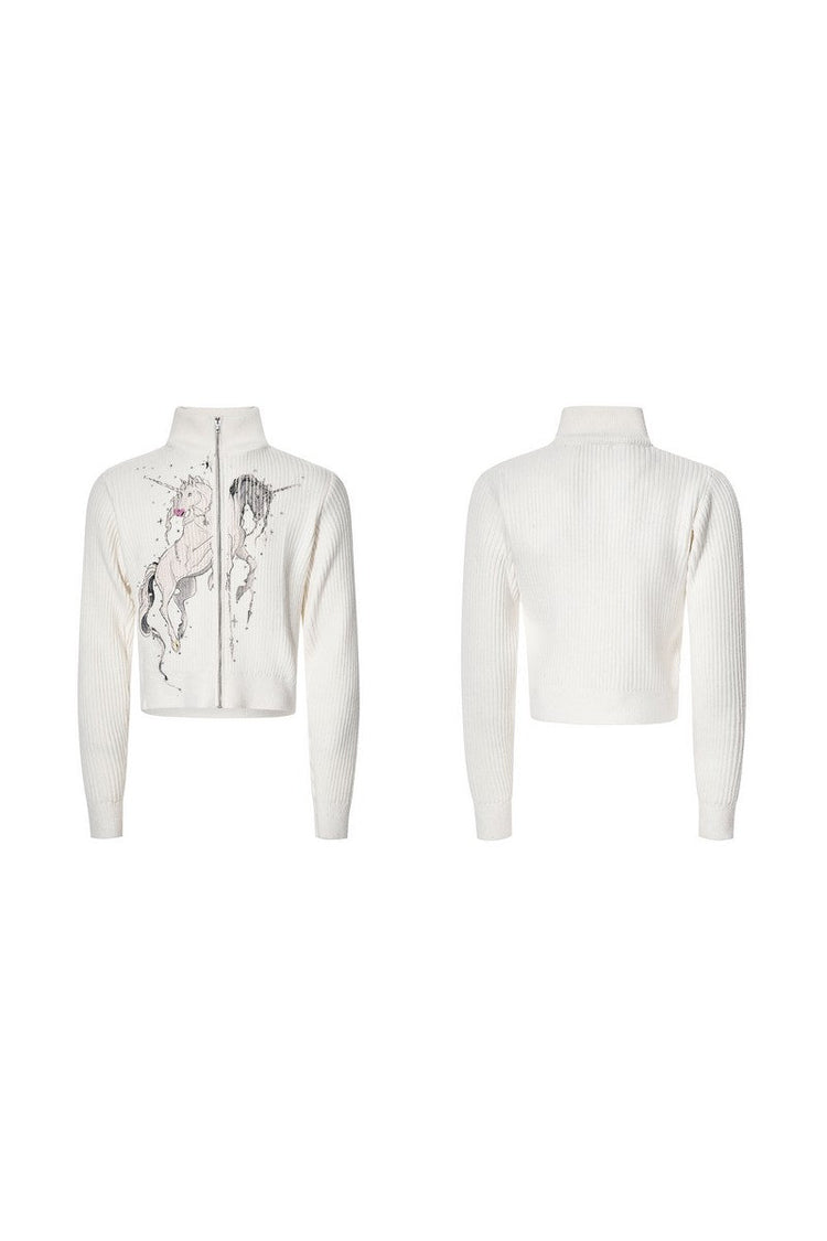 Unicorn Print Rhinestone Cardigan — STARTEXCEEDEND — view 5