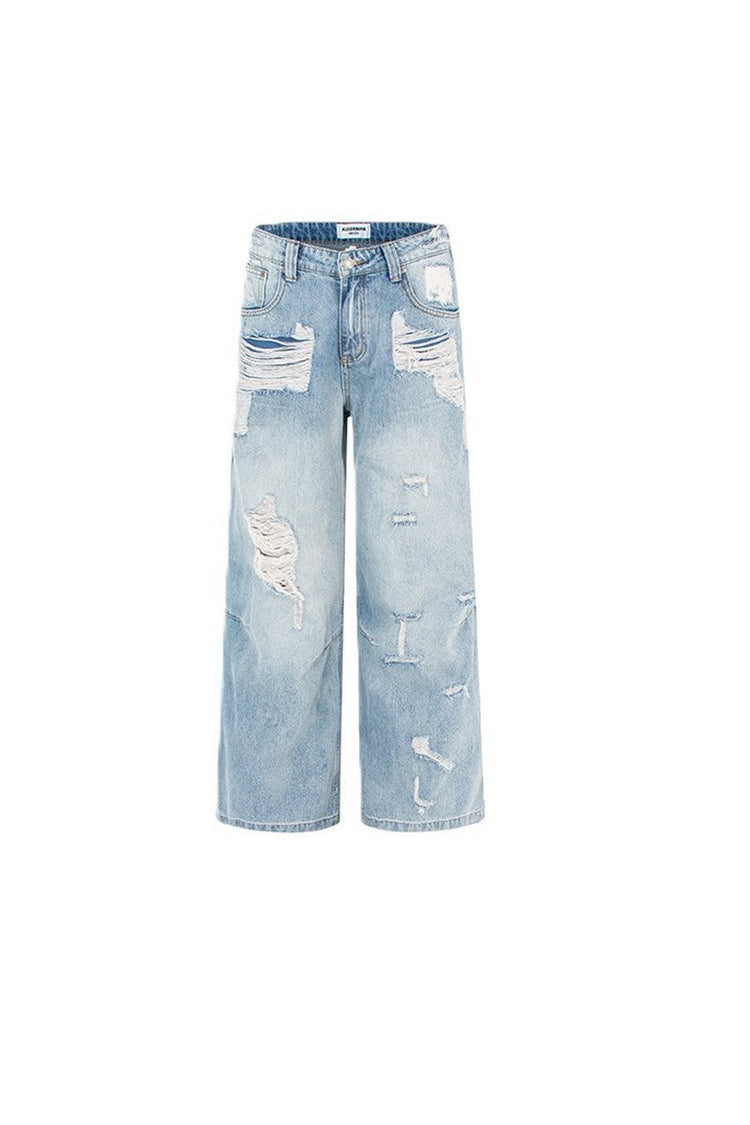 Light Blue Ripped Loose Jeans — Trenqor Basics — view 2