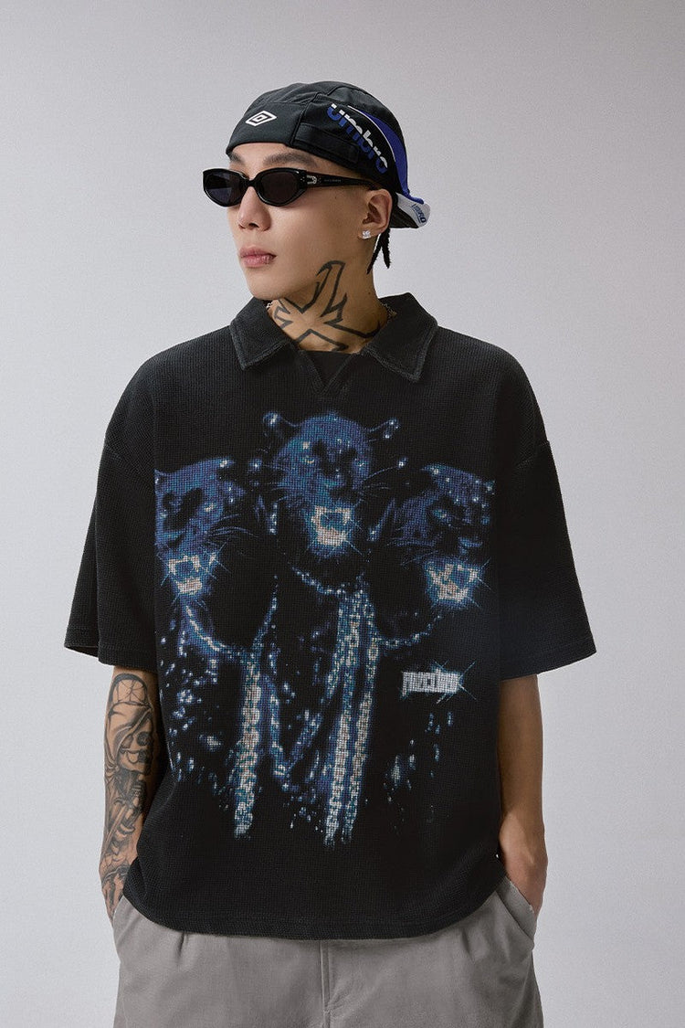 Distressed Printed Polo Shirt — F2CE