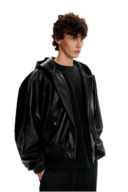 Black PU Hooded Jacket