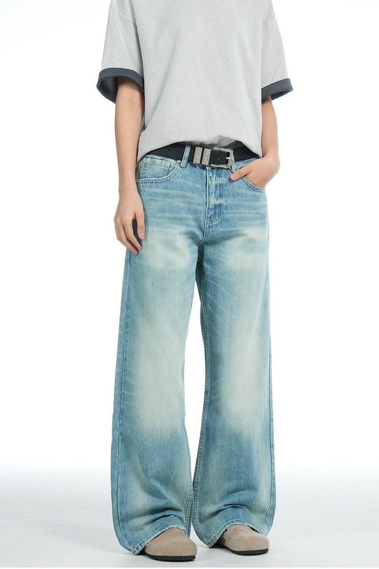 Washed Blue Straight Jeans — Trenqor Basics — view 2