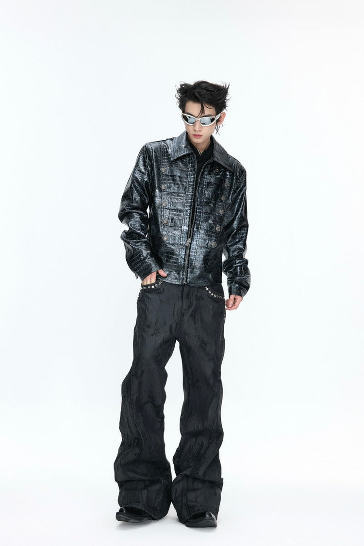 Crocodile Embossed Leather Jacket — Argue Culture — view 2