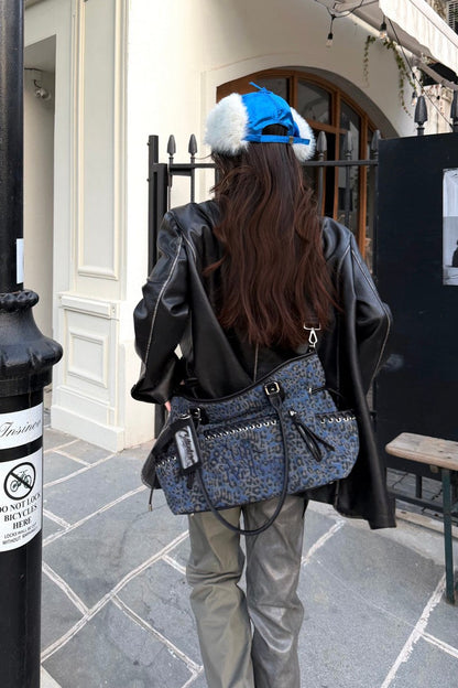 Leopard Denim Tote Bag