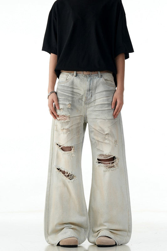 Faded Ripped Wide Jeans