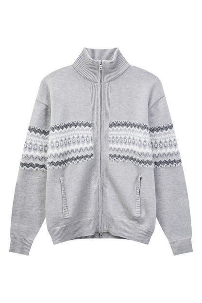 Heavyweight Fair Isle Knit Zip Cardigan